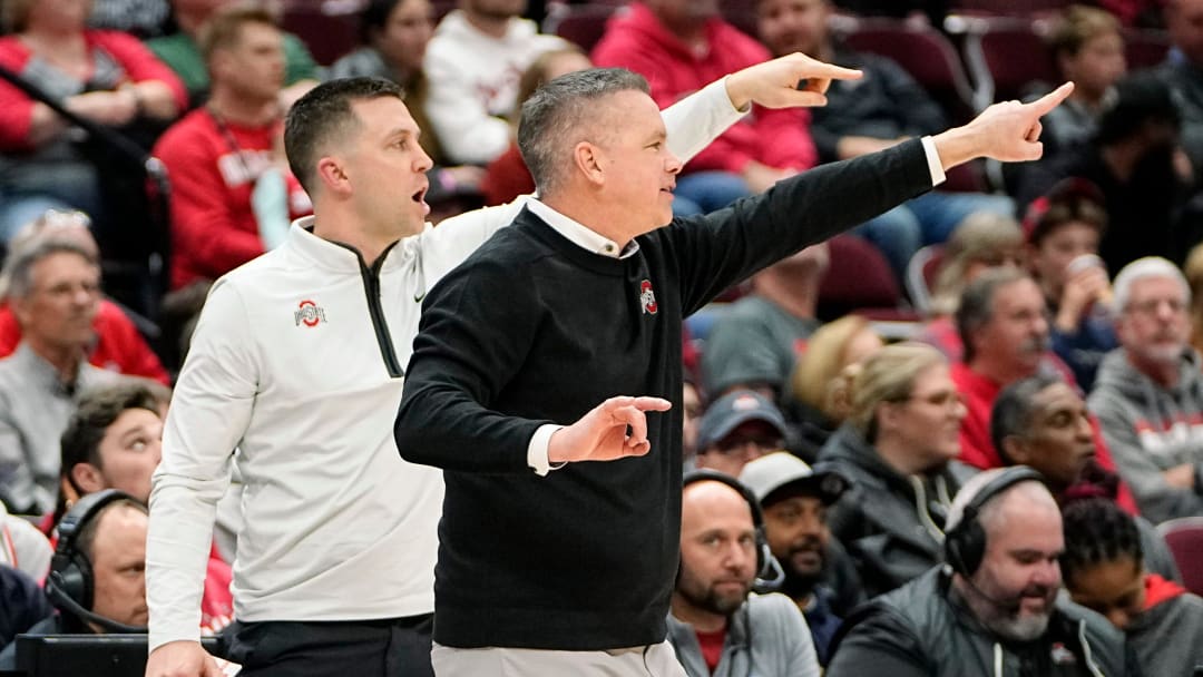 Nov 16, 2022; Columbus, OH, USA;  Ohio State Buckeyes head coach Chris Holtmann and assistant coach Jake Diebler motion to their players during the second half of the NCAA men's basketball game against the Eastern Illinois Panthers at Value City Arena. Ohio State won 65-43. Mandatory Credit: Adam Cairns-The Columbus Dispatch

Basketball Eastern Illinois At Ohio State