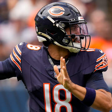 Chicago Bears quarterback Caleb Williams (18) throws a pass in the first quarter of the NFL Preseason Week 2 game between the Chicago Bears and the Cincinnati Bengals at Soldier Field in downtown Chicago on Saturday, Aug. 17, 2024. The Bears led 10-3 at halftime.