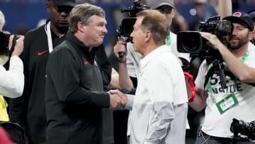 Georgia Bulldogs head coach Kirby Smart and Alabama Crimson Tide head coach Nick Saban 