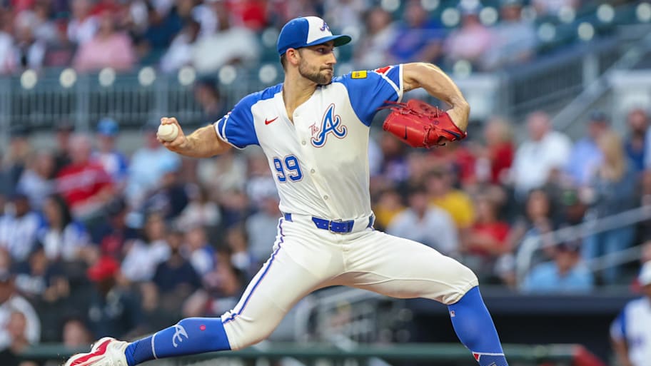 Atlanta Braves pitcher Spencer Strider (99) throws the ball against the Pittsburgh Pirates during the first inning of a game.