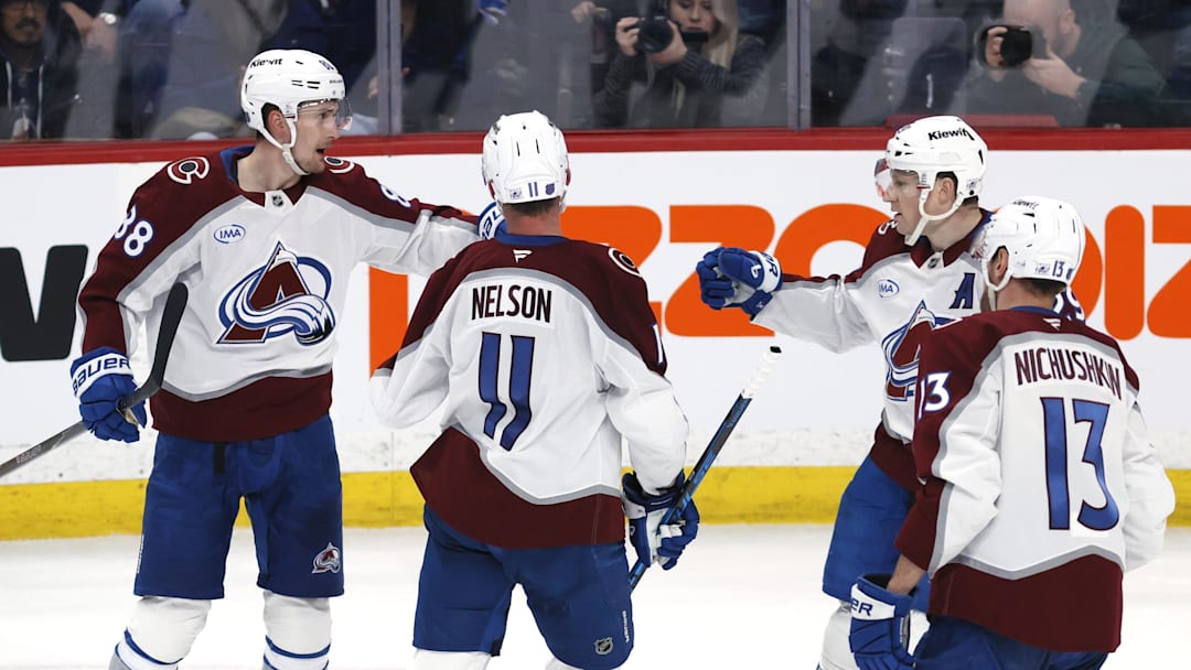 Mar 14, 2026; Winnipeg, Manitoba, CAN; Colorado Avalanche center Martin Necas (88) celebrates a goal against the Winnipeg Jets in the third period at Canada Life Centre. Mandatory Credit: James Carey Lauder-Imagn Images Mar 14, 2026; Winnipeg, Manitoba, CAN; Colorado Avalanche center Martin Necas (88) celebrates a goal against the Winnipeg Jets in the third period at Canada Life Centre. Mandatory Credit: James Carey Lauder-Imagn Images