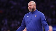 Dec 7, 2024; New York, New York, USA; Detroit Pistons head coach JB Bickerstaff reacts during the second half against the New York Knicks at Madison Square Garden. Mandatory Credit: Vincent Carchietta-Imagn Images