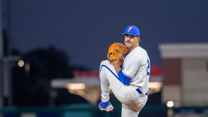 Florida's Liam Peterson (12) was the starting pitcher for the Gators on Opening Day against UAB, Friday, February 13, 2026, at Condron Family Ballpark in Gainesville, Florida. The Gators lost Game 1 to the Blazers 9-7. 
[Cyndi Chambers/ Gainesville Sun] 2026
