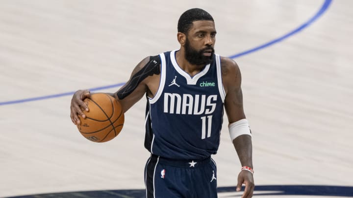 Jun 14, 2024; Dallas, Texas, USA; Dallas Mavericks guard Kyrie Irving (11) in action during the game between the Dallas Mavericks and the Boston Celtics in game four of the 2024 NBA Finals at American Airlines Center. Mandatory Credit: Jerome Miron-USA TODAY Sports