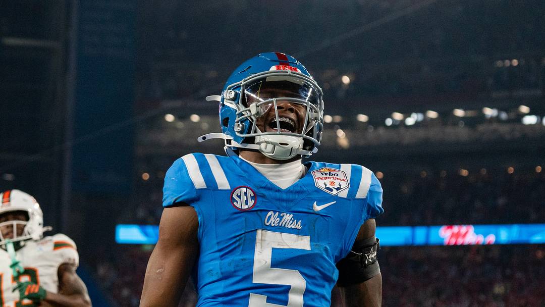 Ole Miss running back Kewan Lacy celebrates a touchdown during the CFP Fiesta Bowl against Miami Ole Miss running back Kewan Lacy celebrates a touchdown during the CFP Fiesta Bowl against Miami
