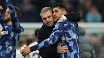 Cristian Romero and Ange after the win over Aston Villa