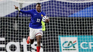 Mathys Tel after his goal against Germany U21s