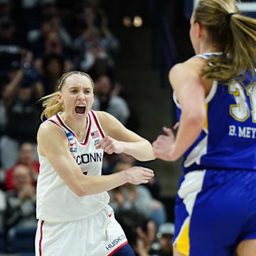 Bueckers reacts after a play. 