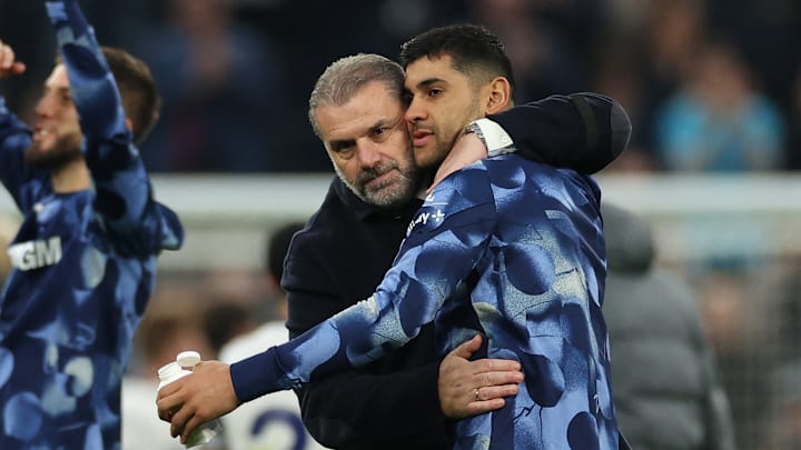 Cristian Romero and Ange after the win over Aston Villa