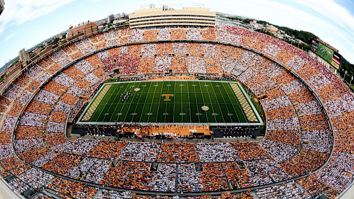 A checkered pattern colors Neyland Stadium during the Tennessee Volunteers vs. Georgia Bulldogs game at Neyland Stadium in Knoxville, Tennessee on Saturday, September 30, 2017.

Ut Georgia 1001