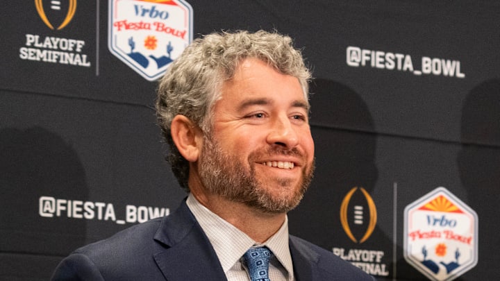 Ole Miss Head Coach Pete Golding poses for a photo during a CFP and Fiesta Bowl press conference at the JW Marriott Scottsdale Camelback Inn Resort & Spa, in Scottsdale, Ariz., on Wednesday, Jan. 7, 2026.