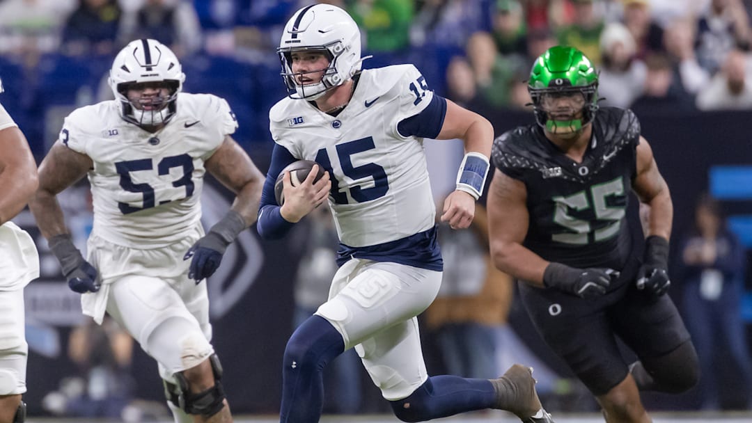 Penn State football quarterback Drew Allar in the 2024 Big Ten Football Championship against Oregon