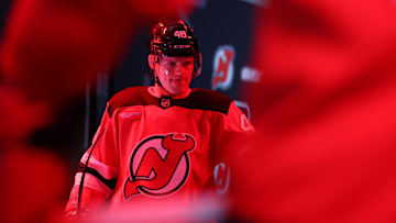 New Jersey Devils left wing Brian Halonen (48): Ed Mulholland-Imagn Images