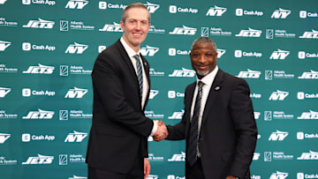 New York Jets general manager Darren Mougey and head coach Aaron Glenn