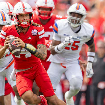 Nebraska quarterback TJ Lateef scrambles for a seven-yard gain during the third quarter against Houston Christian on Sept. 13, 2025.