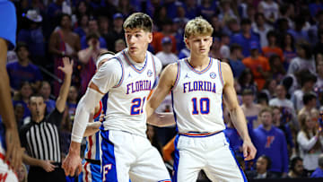 Florida Gators forwards Alex Condon (21) and Thomas Haugh (10) are taking on a larger leadership role for this season.