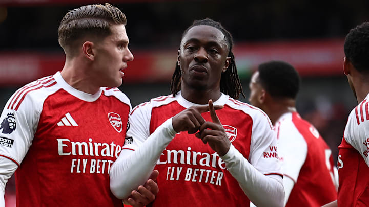 Eberechi Eze broke his duck for Arsenal. Eberechi Eze broke his duck for Arsenal.