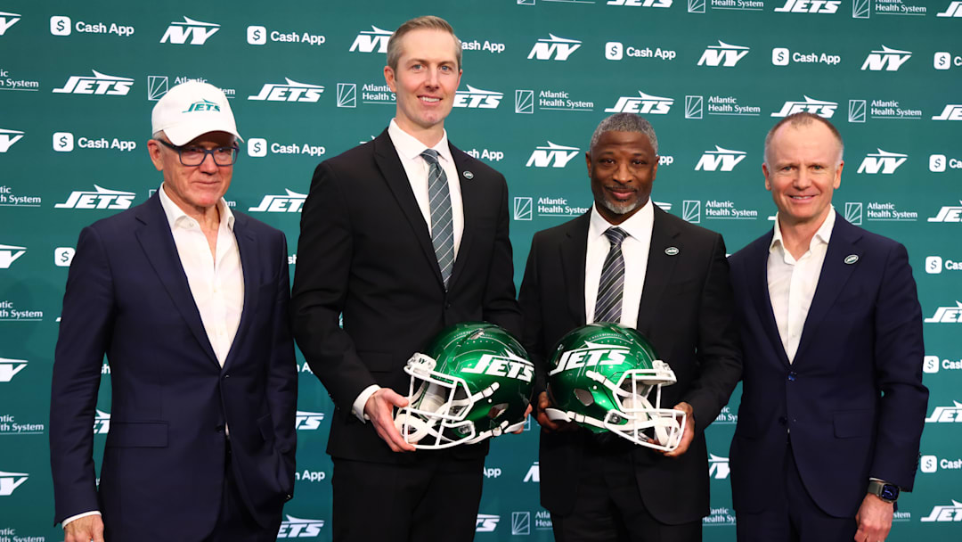 Woody Johnson, Darren Mougey, Aaron Glenn, Christopher Johnson Woody Johnson, Darren Mougey, Aaron Glenn, Christopher Johnson