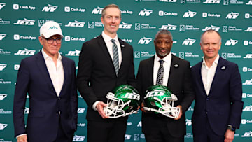 Woody Johnson, Darren Mougey, Aaron Glenn, Christopher Johnson