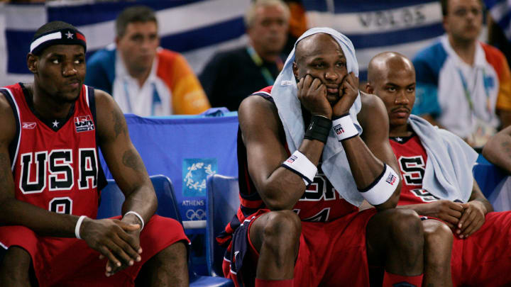 James on the bench at his first Olympics in 2004. 