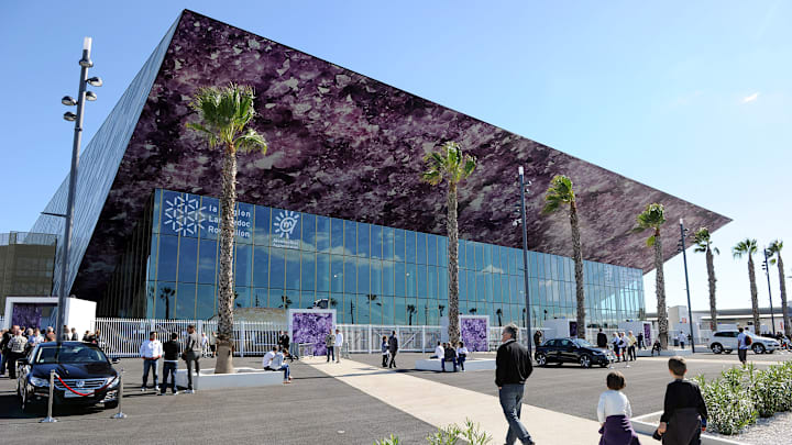 People arrive at the Arena in Montpellie