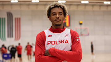 Jeremy Sochan of Poland seen during a training session...