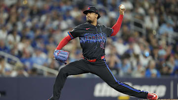 Aug 23, 2024; Toronto, Ontario, CAN; Toronto Blue Jays pitcher Genesis Cabrera (92) pitches to the Los Angeles Angels during the eighth inning at Rogers Centre. Mandatory Credit: John E. Sokolowski-Imagn Images