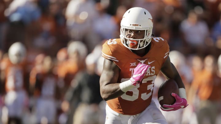 Oct 29, 2016; Austin, TX, USA; Texas Longhorns running back D'Onta Foreman (33) runs in a touchdown against the Baylor Bears at Darrell K Royal-Texas Memorial Stadium. Mandatory Credit: Erich Schlegel-USA TODAY Sports