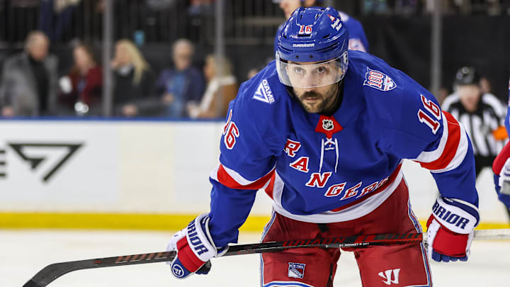 Feb 28, 2026; New York, New York, USA;  New York Rangers center Vincent Trocheck (16) at Madison Square Garden. Mandatory Credit: Wendell Cruz-Imagn Images