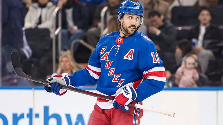 Apr 5, 2026; New York, New York, USA; New York Rangers center Vincent Trocheck (16) skates against the Washington Capitals during the first period at Madison Square Garden. Apr 5, 2026; New York, New York, USA; New York Rangers center Vincent Trocheck (16) skates against the Washington Capitals during the first period at Madison Square Garden.