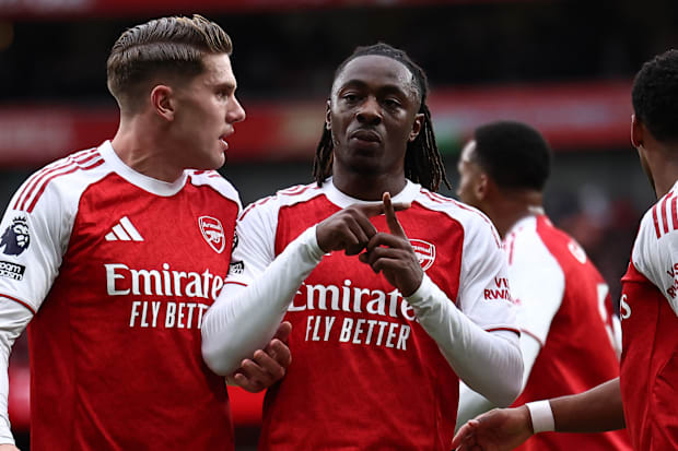 Eberechi Eze celebrating.