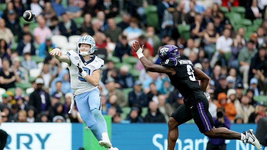 Tar Heels quarterback Billy Edwards Jr. throws the ball in the first half against TCU in Dublin.
