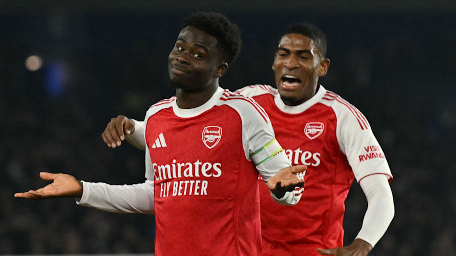 Bukayo Saka celebrating his goal. 