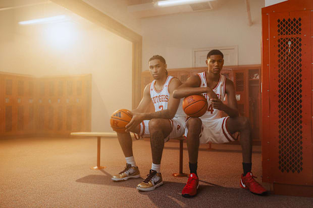 Dylan Harper and Ace Bailey sitting in the Rutgers's locker room.