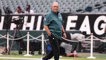 Sep 16, 2024; Philadelphia, Pennsylvania, USA; Philadelphia Eagles defensive coordinator Vic Fangio before a game against the Atlanta Falcons at Lincoln Financial Field.