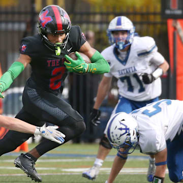 Senior wide receiver Messiah Hampton (2) and the Monroe football squad are coming off capturing the Section V Class B title over the weekend.