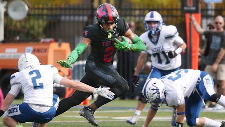 Senior wide receiver Messiah Hampton (2) and the Monroe football squad are coming off capturing the Section V Class B title over the weekend.