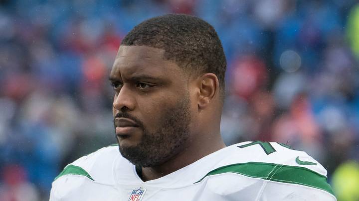 Former New York Jets guard Laken Tomlinson (78) on the sidelines