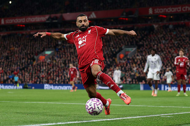 Mohamed Salah failing to control a ball.