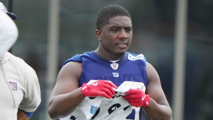 East Rutherford, NJ -- July 24, 2024 -- Running back Devin Singletary during the first day of training camp for the 2024 New York Giants.