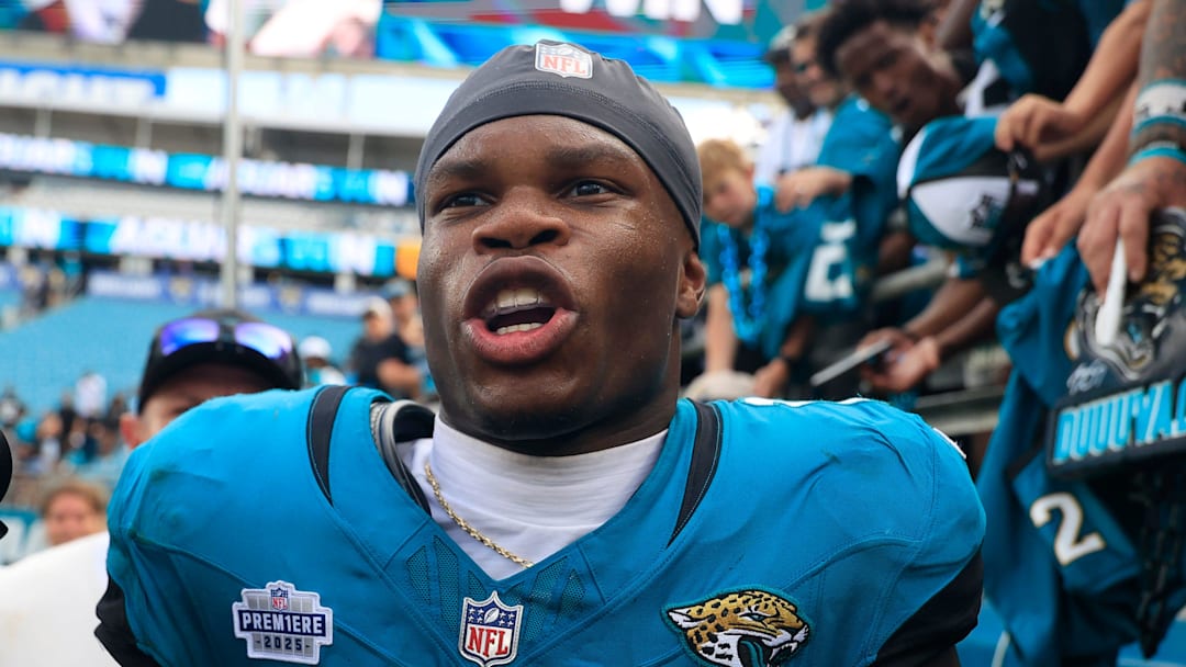 Jacksonville Jaguars wide receiver Travis Hunter (12) walks off the field after the game of an NFL football matchup at EverBank Stadium, Sunday, Sept. 7, 2025 in Jacksonville, Fla. The Jaguars defeated the Panthers 26-10. [Corey Perrine/Florida Times-Union]