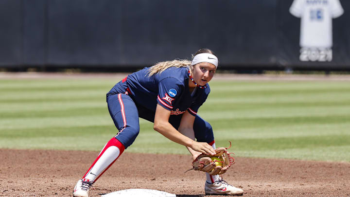 May 17, 2026; Durham, NC, USA; Arizona Wildcats infielder Tayler Biehl (2) catches the ball during the game against Duke Blue Devils at Durham Regional game in Durham, North Carolina, Sunday. Mandatory Credit: Jaylynn Nash-Imagn Images