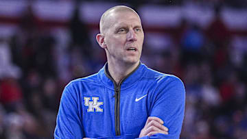 Jan 7, 2025; Athens, Georgia, USA; Kentucky Wildcats head coach Mark Pope on the sidelines against the Georgia Bulldogs during the first half at Stegeman Coliseum. Mandatory Credit: Dale Zanine-Imagn Images
