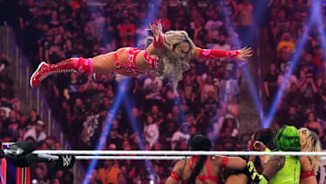Jan 27, 2024; St. Petersburg, FL, USA; Tiffany Stratton in action during the Women   s Royal Rumble match during the Royal Rumble at Tropicana Field. Mandatory Credit: Joe Camporeale-Imagn Images