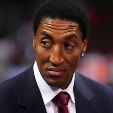 Jan. 20, 2011; Chicago, IL, USA; Chicago Bulls former player Scottie Pippen prior to the first half against the Dallas Mavericks at the United Center. Mandatory Credit: Dennis Wierzbicki-Imagn Images