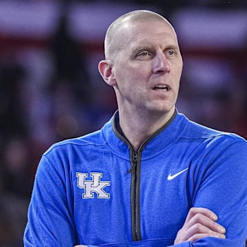 Jan 7, 2025; Athens, Georgia, USA; Kentucky Wildcats head coach Mark Pope on the sidelines against the Georgia Bulldogs during the first half at Stegeman Coliseum. Mandatory Credit: Dale Zanine-Imagn Images