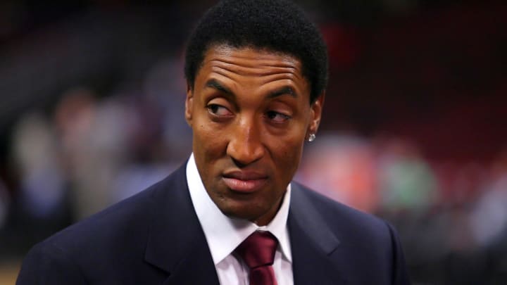 Jan. 20, 2011; Chicago, IL, USA; Chicago Bulls former player Scottie Pippen prior to the first half against the Dallas Mavericks at the United Center. Mandatory Credit: Dennis Wierzbicki-USA TODAY Sports