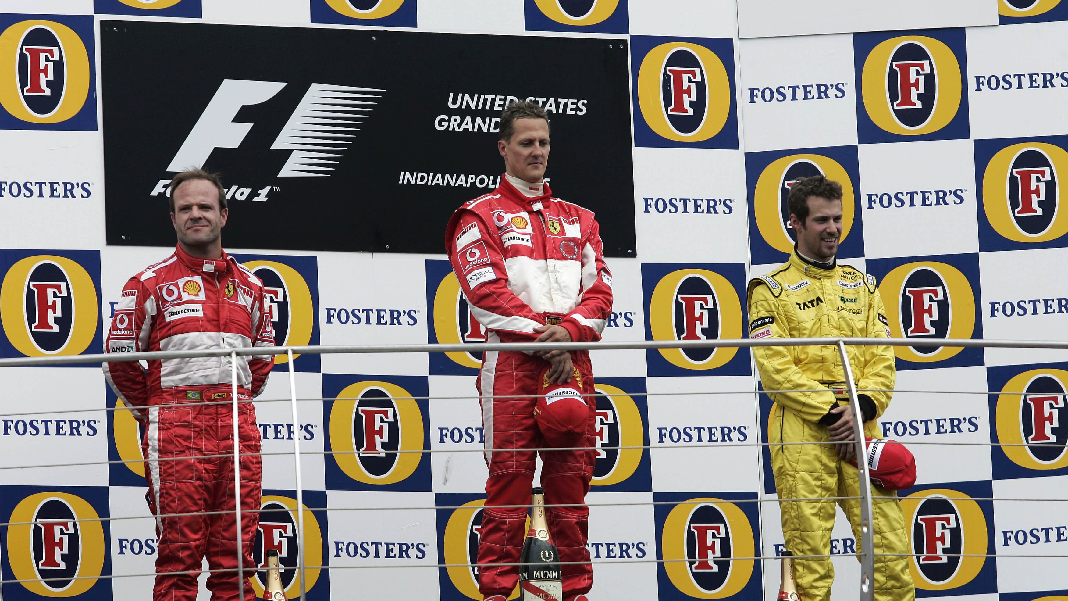 June 19, 2005; Indianapolis, IN, USA; Rubens Barrichello (left) of Scuderia Ferrari Marlboro,