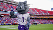 TCU Horned Frogs mascot waves to fans against the Kansas Jayhawks.