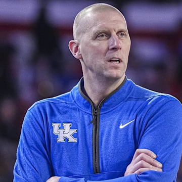 Jan 7, 2025; Athens, Georgia, USA; Kentucky Wildcats head coach Mark Pope on the sidelines against the Georgia Bulldogs during the first half at Stegeman Coliseum. Mandatory Credit: Dale Zanine-Imagn Images